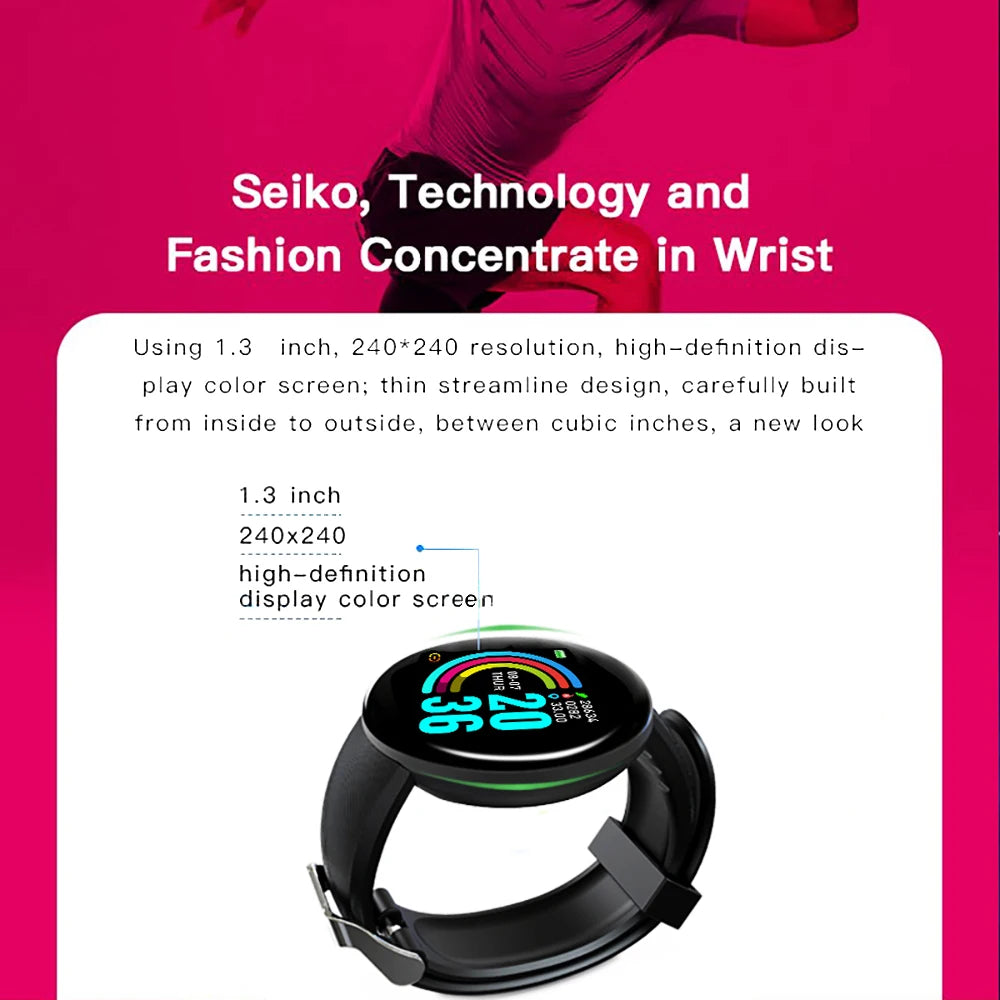 Smart Watch Men Women Smart Bracelet LED D18 Smartwatch Waterproof Smart Touch