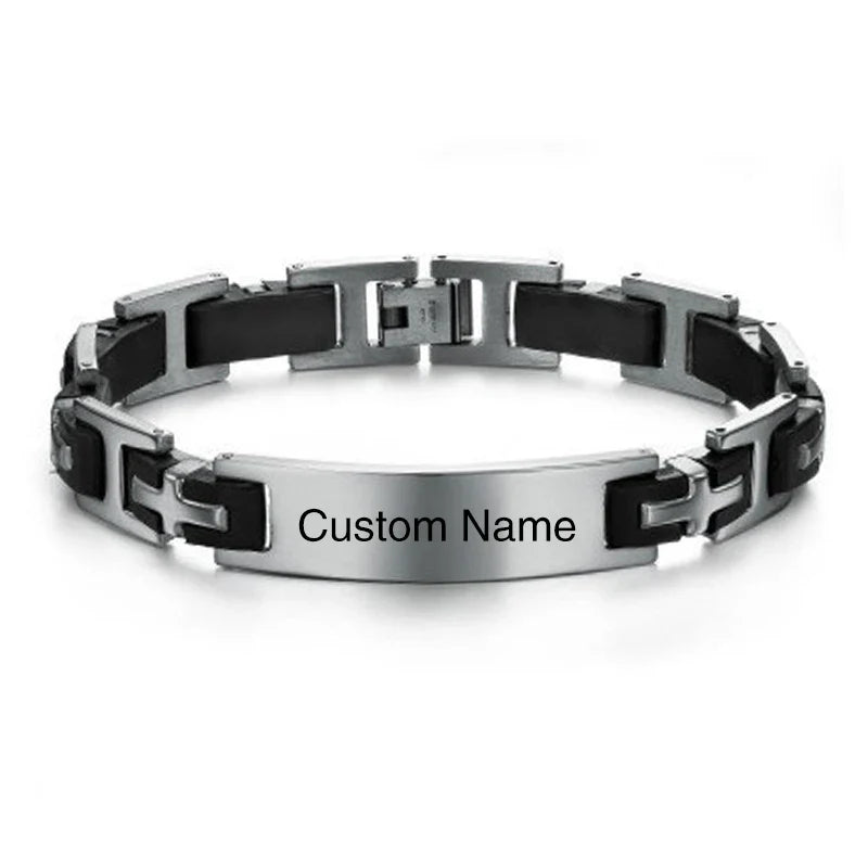 Personalized Engravable Stainless Steel ID Bracelets for Men Custom Engrave Name Plate Identity ID Bar Bracelets for Him19-21CM