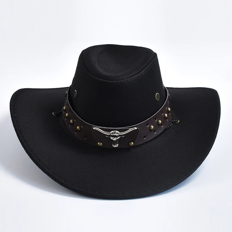 New Artificial Suede Western Cowboy Hats Vintage Big-edge Gentleman Cowgirl Jazz Hat Holidays Party Cosplay Hat