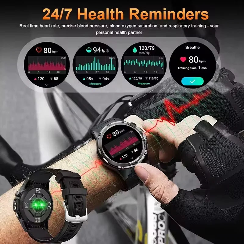 NEW Upgraded Outdoors GPS Sports Smart Watch Men HD AMOLED 3ATM IP69K Waterproof 500mAh Infrared NFC Bluetooth Call Smart Watch