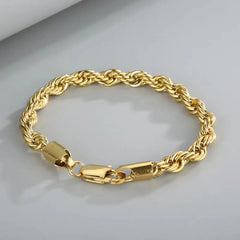 2pcs set 18K Gold 4MM Chain Rope Necklace Bracelets Set Fashion for Man Boy Lady