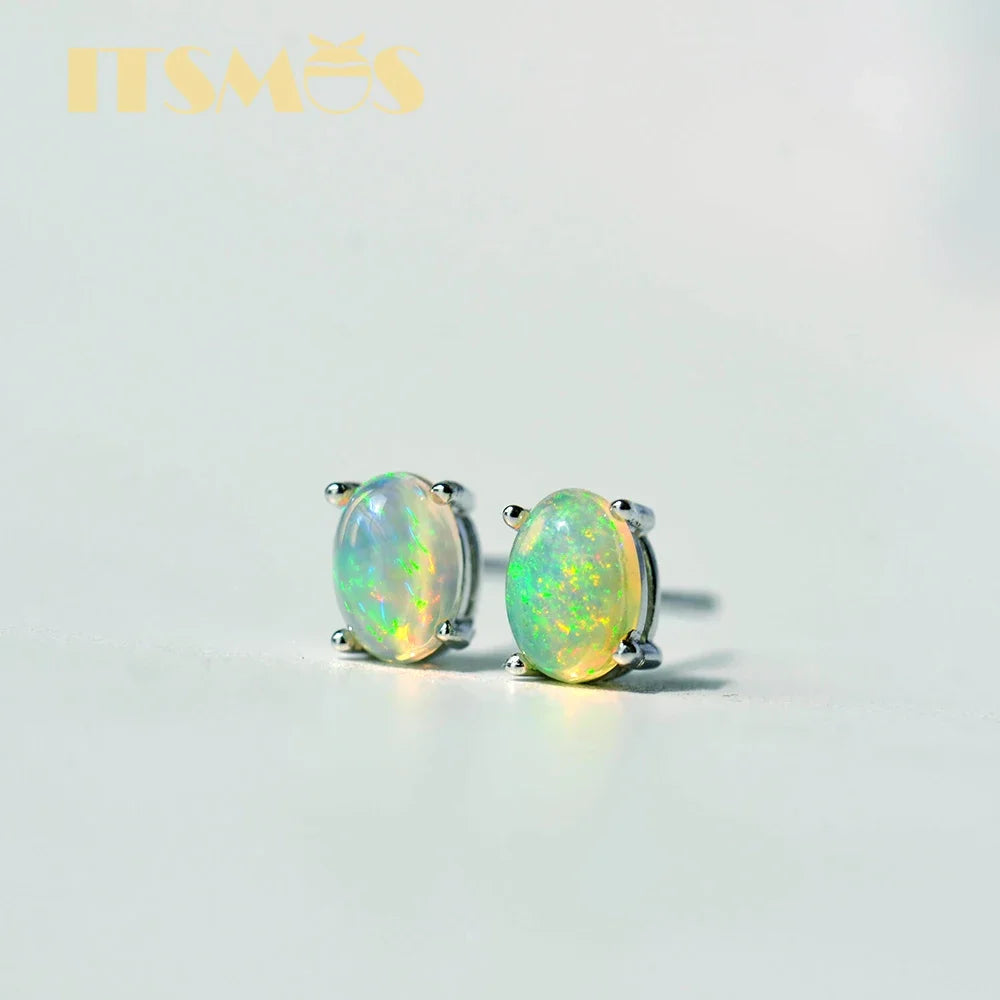 ITSMOS Natural Stone Opal Earrings Silver Post Lucky Hope Elf Studs Earring Lover Colorful Jewerly for Women Gift  High Quality