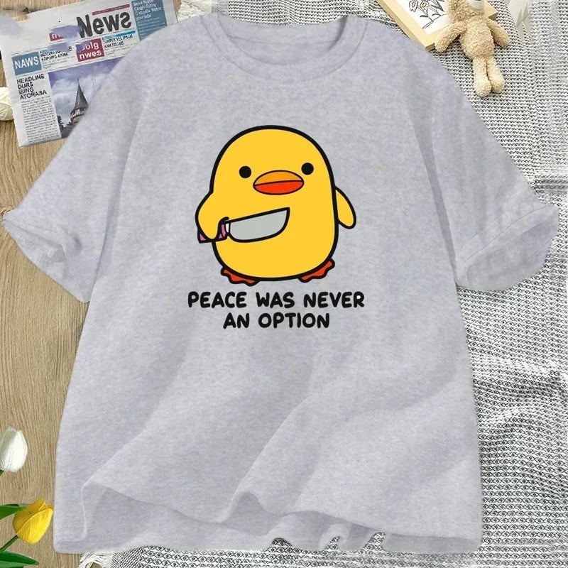 Peace Was Never An Option Cute Animal Tshirt Funny Goose Graphic T Shirts Summer Casual Short Sleeve Tops Women Clothing