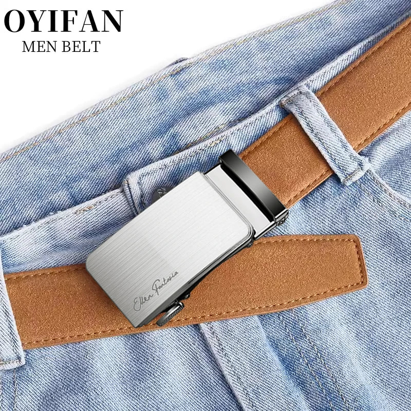 Men Belts Automatic Buckle Belt PU Leather High Quality For Men Leather Strap Casual For Jeans
