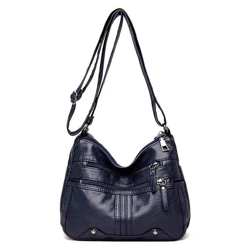 Women's Soft Leather Shoulder Bags Multi-Layer Classic Crossbody Bag