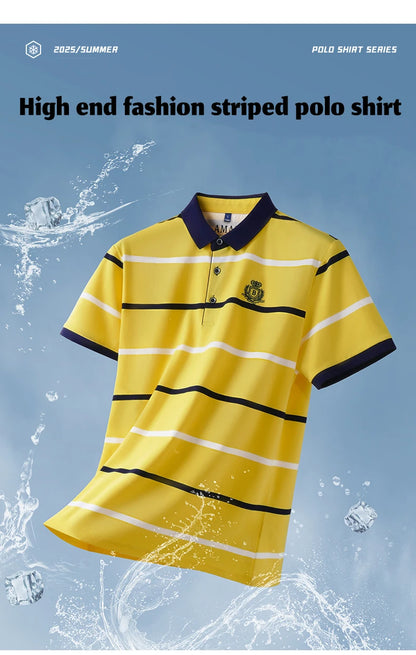 Fashion striped short sleeve men polo shirt summer trend brand letter embroidery design business casual breathable Paul T-shirt