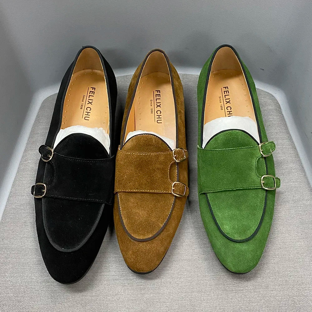 Classic Men's Suede Leather Loafers Slip-On Dress Shoes Monk Strap Buckle Formal Shoes for Men Wedding Party Business Banquet