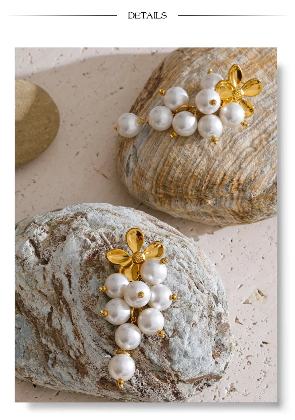 Yhpup Arrivals Handmade Jewelry Simulated Pearls Round Beads Chain Layered Necklace Earrings Stainless Steel Flower Chic Jewelry