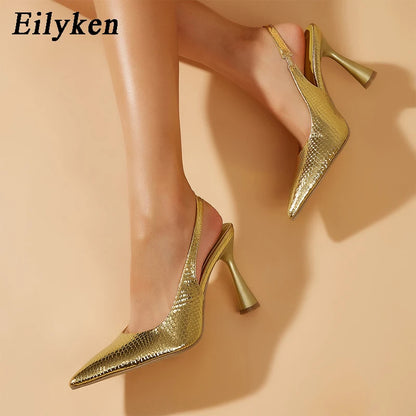 Eilyken New Spring Pointed Toe Women Pumps Gold Silver Mules Stiletto High Heel Shoes Sexy Stripper Party Ladies Sandals
