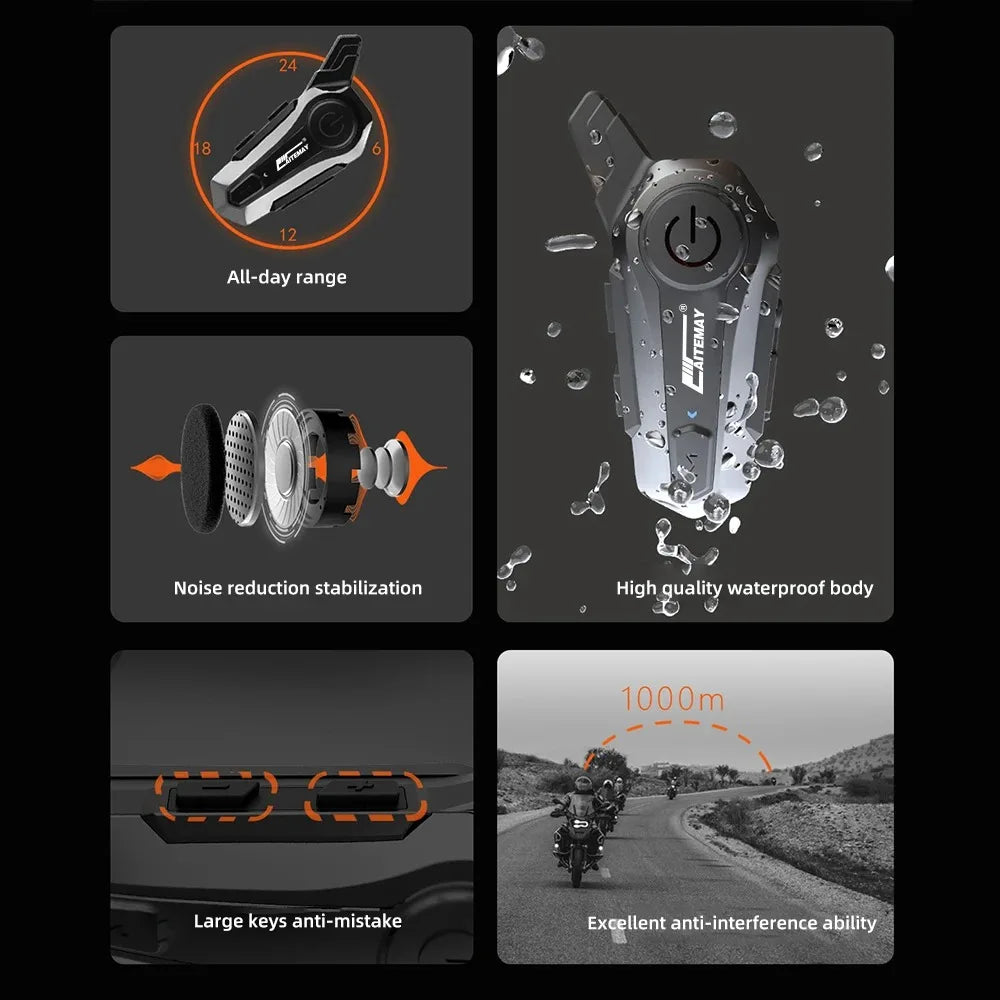 Bluetooth Headphone Motorcycle Helmet Intercom Headset 1000M For 2 Rider Intercomunicador Moto Wireless Interphone Handfree Call