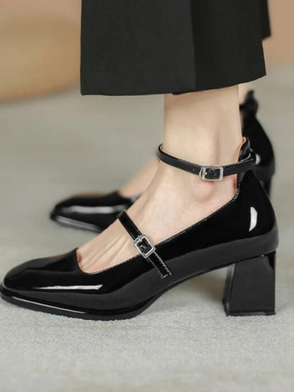Women Pumps Fashion Mary Patent Leather Jane Ladies Low Heel Shallow Round Toe Solid Party Shoes Zapatos Mujer Primavera Verano