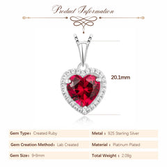 3.6ct Created Ruby Pendant Necklace No Chain 925 Sterling Silver