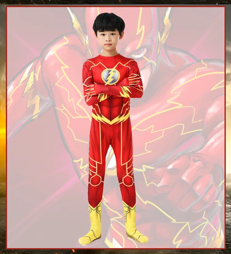 Kids Flash Man Costume Boys Cosplay Headgear Mask Set New Year Carnival Party Superhero Fancy Dress