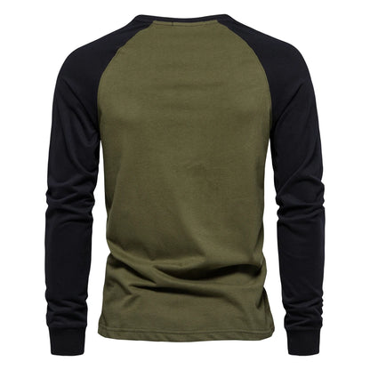AIOPESON Men's T-shirts 100% Cotton Long Sleeve O-neck Pactwork Casual T shirts for Men New Spring Designer Tees Men Clothing