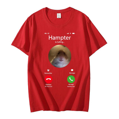 Dank Meme Hamster Staring Front Camera Hampter Calling T-shirt Fashion Short Sleeve T-shirts Oversized Streetwear Unisex