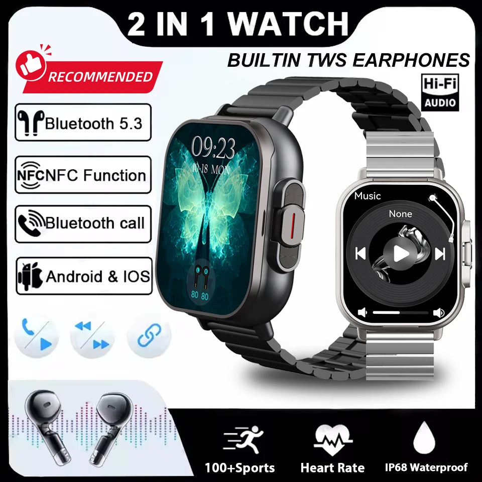 2026 New Smart Watch TWS 2-in-1 Bluetooth Earphones HIFI Sound Quality GPS Heart Rate Bluetooth Call For Men Women Smartwatches