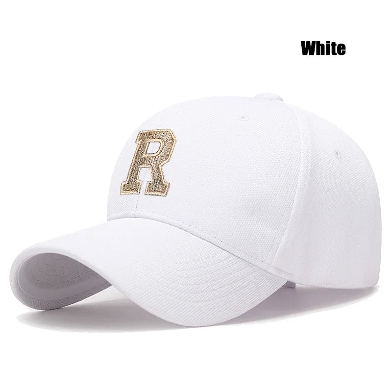Brand New High Quality R Letter Gold Thread 3D Embroidery Adjustable Elastic Pineapple Cloth Baseball Cap Trucker Hats