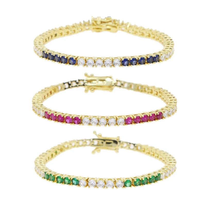 Sdzstone NEW Arrived Fashion Women Jewelry Gold Color High Quality 5A Cubic Zirconia Colorful CZ Tennis Chain Bracelet