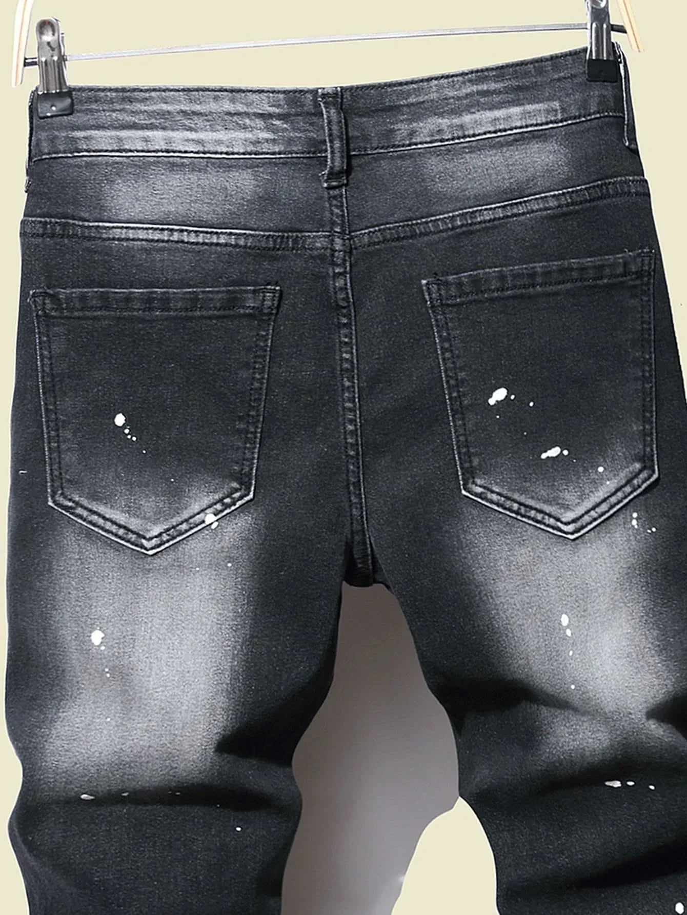 Men Black Skinny Denim Spot Jeans Male Ripped Stretch Fit Jeans Men Slim Trousers