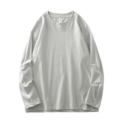 DUKEEN Men's 260G Long Sleeve T Shirts 2025 Spring Pure Cotton Solid Color Basic Crew-Neck Undershirt Men's Loose Tops 11 Color