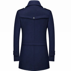 Men's Woolen Coats Fashion Thicken Mid Length Trench Solid Turn Down Collar Coat Men