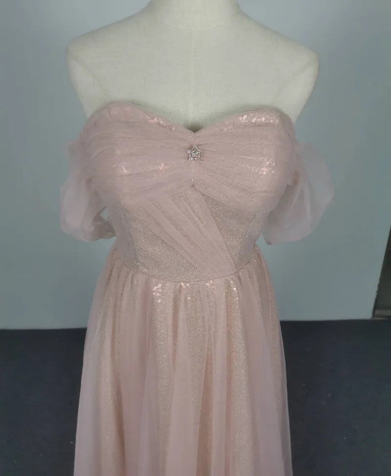 Homecoming Dresses: Evening Dress for Women Boat Neck Sparkle Pink Party