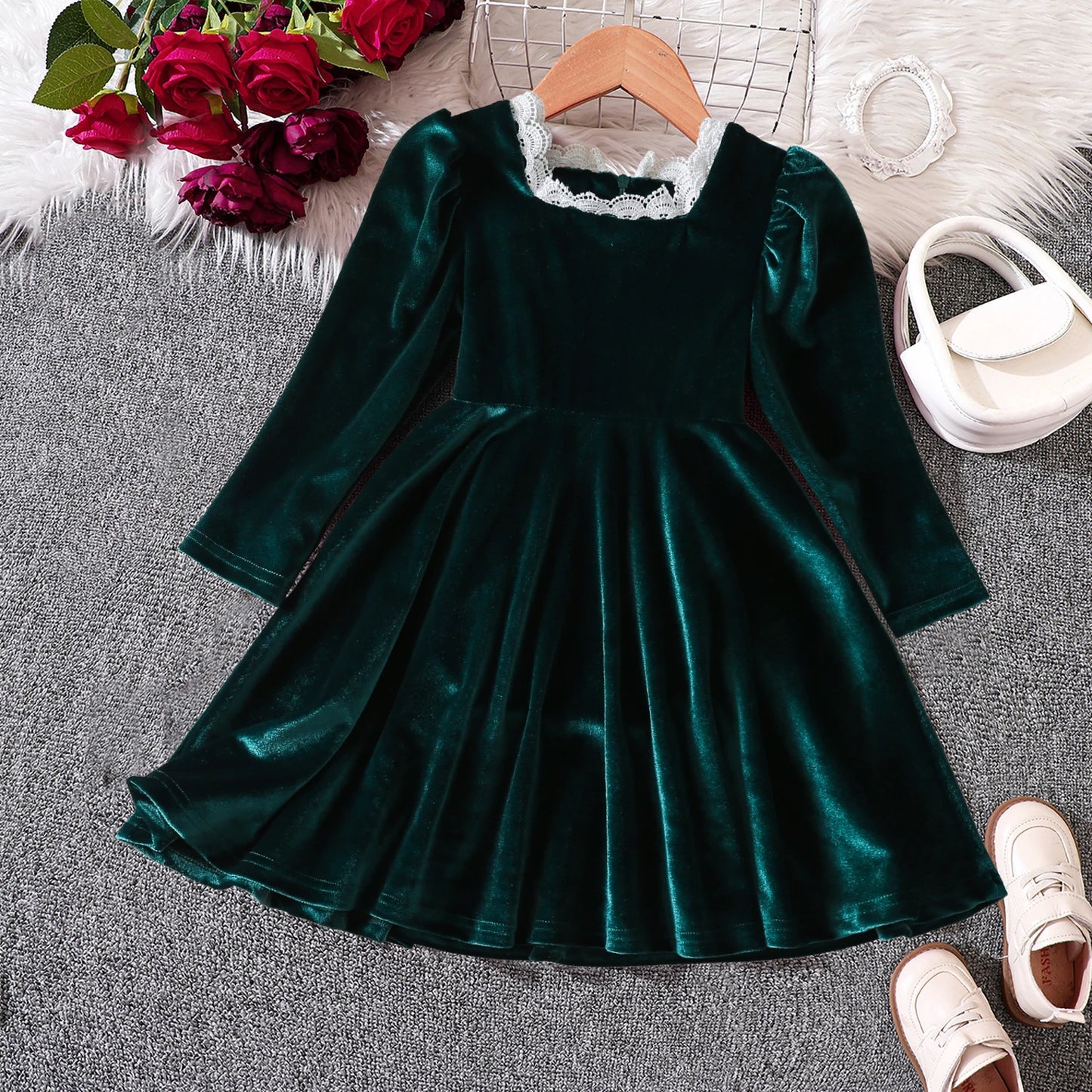 Red Christmas Dress for Baby Girls Winter Long Sleeve Mesh Dresses