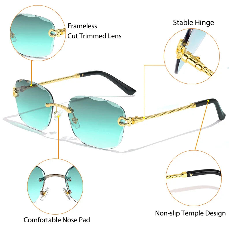 CATERSIDE Retro Fashion Sunglasses Women Men Brand Designer Rimless Gradient Sun Glasses Shades Cutting Lens Ladies Eyeglasses