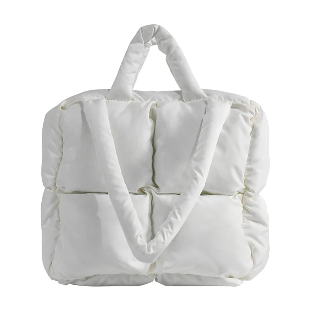 Women Retro Checkered Quilted Shoulder Bag Solid Color Winter Soft Handbags