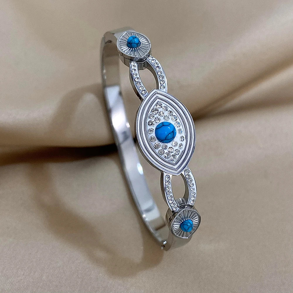 Evil Eye Bracelet Exquisite Stainless Steel Hollow Evil Eye Decorative Charm Bracelet Bangles with Rhinestones