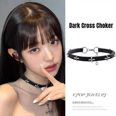 Vintage Luxury Cross Necklace For Women Fashion Punk PU Leather Choker