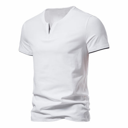 Mens Short Sleeve Henley Shirts Casual Cotton Slim Fit Basic Summer V Neck T-Shirt