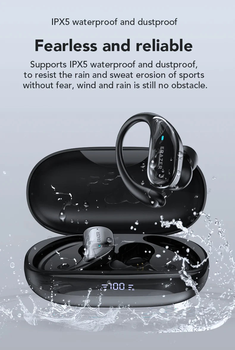 ERAZER XT80 Sports Wireless Headphones with Mics, Button Control, LED Power Display,Hifi Stereo Sound