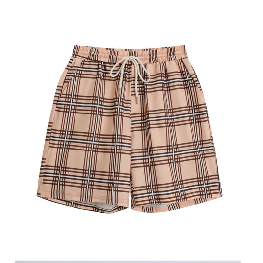 Men's Summer Elastic Digital Print Plaid Beach Board Shorts Men Checkered Beach Short Pants for Vacation