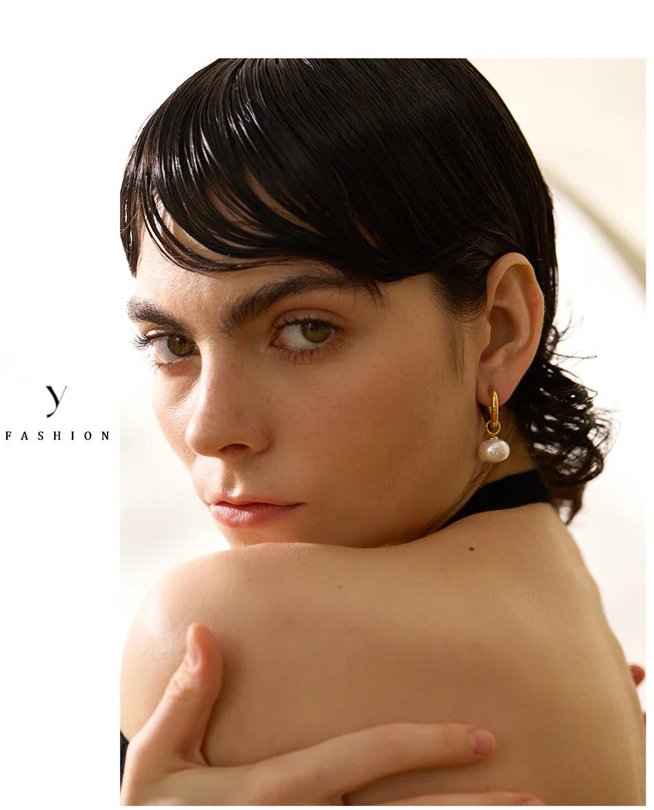 Yhpup High Quality Imitation Pearls Drop Stainless Steel Golden Korean Hoop Earrings Charms Fashion Jewelry Bijoux Femme Gift