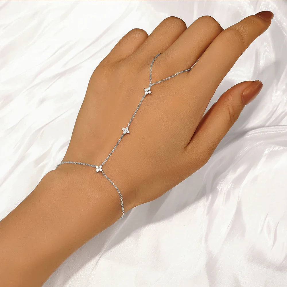 ROXI 925 Sterling Silver Heart/Star Zircon Bracelet With Finger Design For Women Hand Chain Accessories Party Jewelry Gift