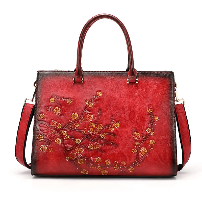 Vintage Embossed Women Shoulder Bag Leather Top-handle Bags Ladies