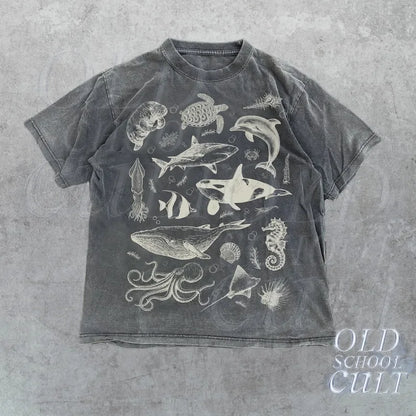 Vintage 90s Tattoo Sea Animal Tshirt, Retro Ocean Nature Shirt, Sealife, Ocean, Whale,