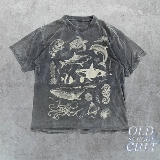 Vintage 90s Tattoo Sea Animal Tshirt, Retro Ocean Nature Shirt, Sealife, Ocean, Whale,