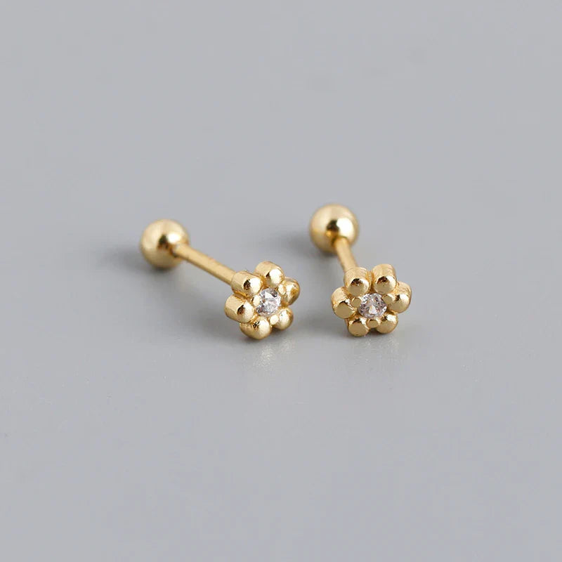 WANTME 925 Sterling Silver Fashion Korean Petal Screw Bead Stud Earrings for Women Charm Ear Bone Piercing Jewelry Accessories