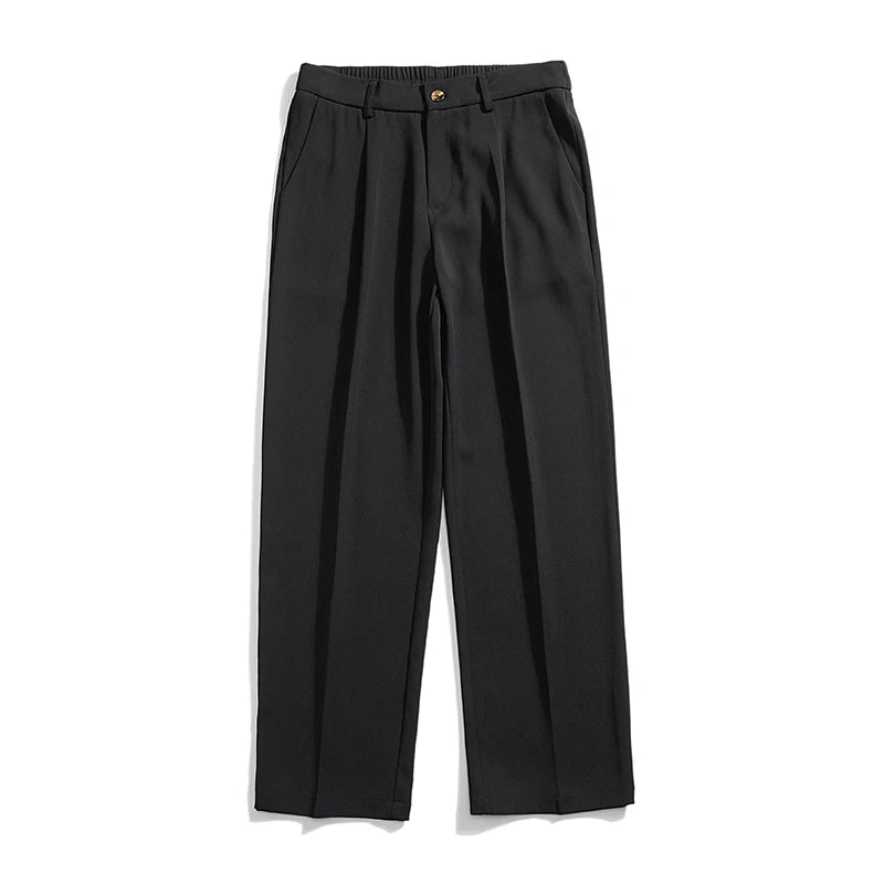 Black Suit Pants Men Fashion Society Mens Dress Pants Korean Loose Straight Wide-leg Pants