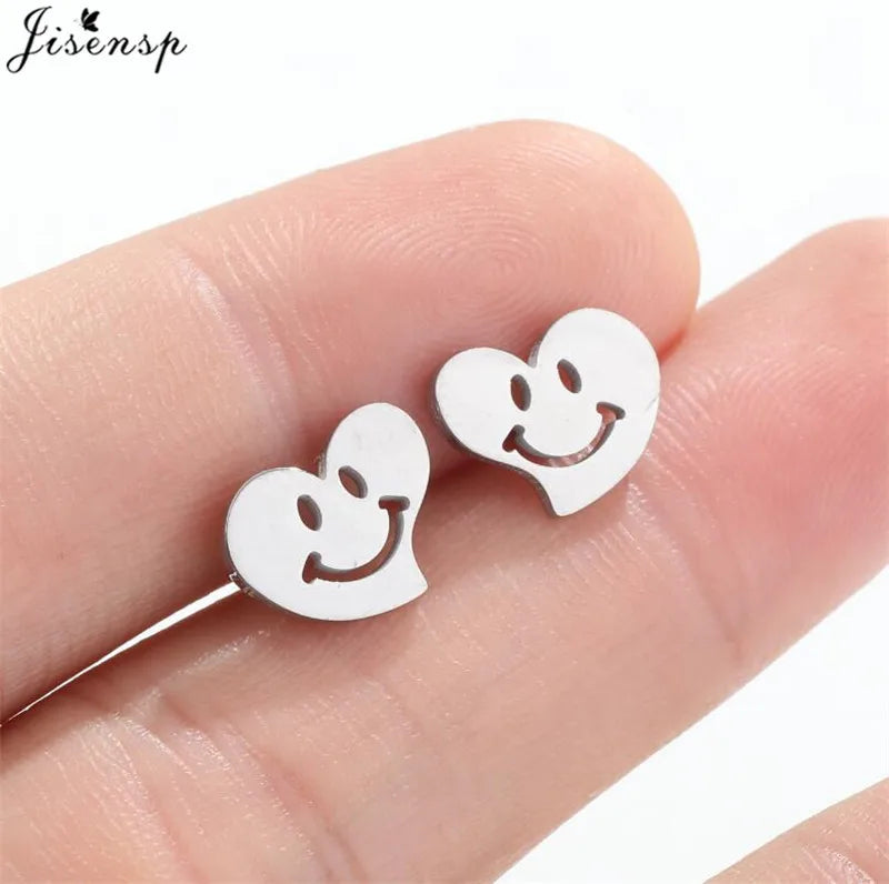 Mini Stainless Steel Earings Fashion Jewelry Cute Heart Music Leaf Bunny Sun Stud Earrings for Women Lion Ear Studs Pendientes