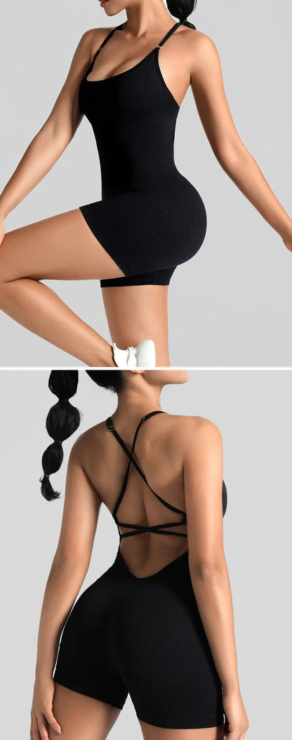 Yoga Cross Backless Fitness Jumpsuit Woman One Piece Running Workout Sleeveless