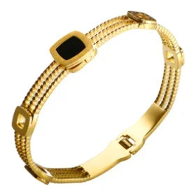 Bamboo Beads Punk Gold Plated Bangle for Women Men Trendy Stainless Steel Metal Bracelets Geometric Round Bead Jewelry Accessory