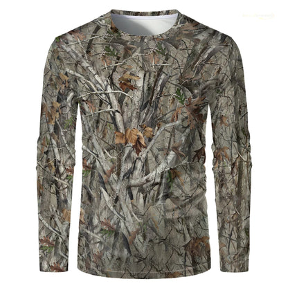 Camouflage Hunting T-Shirt Forest Print Men T Shirt Outdoor Sports Long Sleeve Trip Tactical Training Oversize Top Mens Clothing