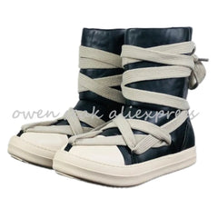Owen Seak Women Snow Boots High-TOP Sneakers Men PU Leather Luxury Trainers Big Lace Casual Black Shoes Size