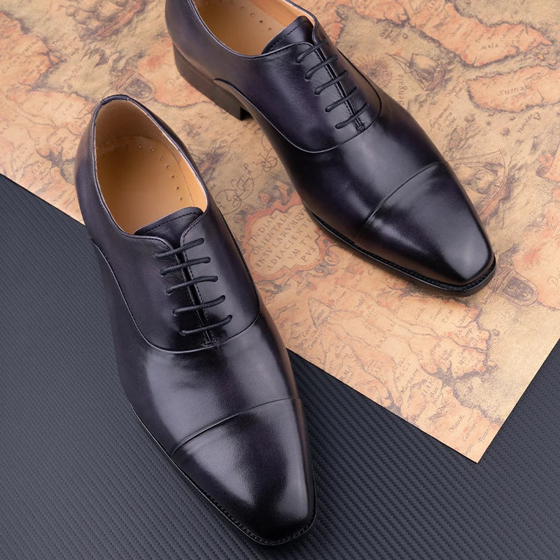 Successful Business Shoes Men Pure Leather Elegant High Grade Oxford Natural Handmade Formal Dress Office Party Suit Black Color