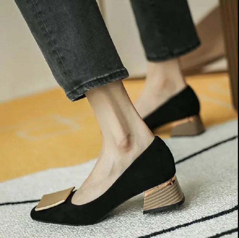 Sapatos Femininas Women Light Weight European Stylish Elegant Green Square Heel Shoes Lady Casual Office Party Heel Shoes E1038