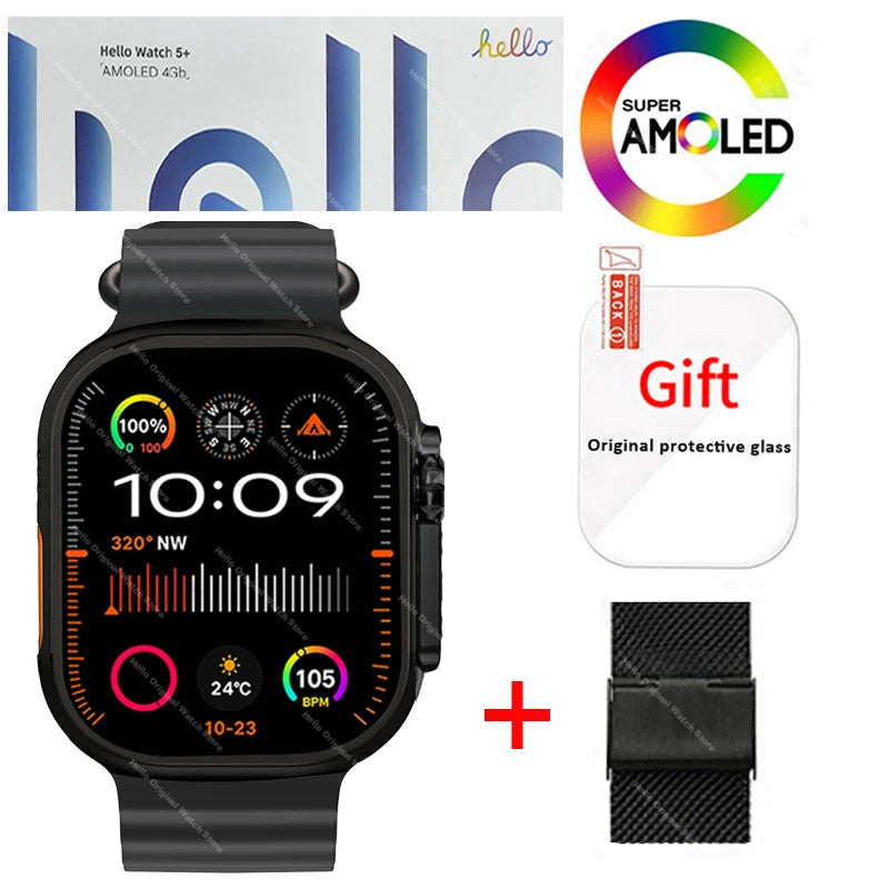 Smartwatch 2026 Original Hello Watch 5 Plus ULTRA3 49mm HD AMOLED 4G ROM NFC DeepSeek GPS Compass Bluetooth Call Clock Men Women