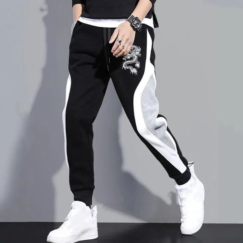 Men Casual Drawstring dragon print Pants Jogger Pants Sweatpants Running Pants